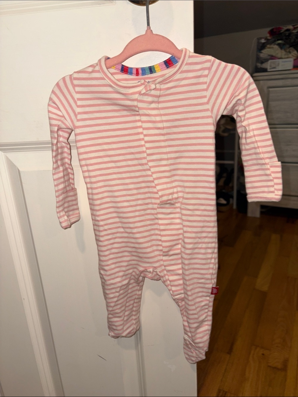 Magnetic Me Pink and White Striped Footie